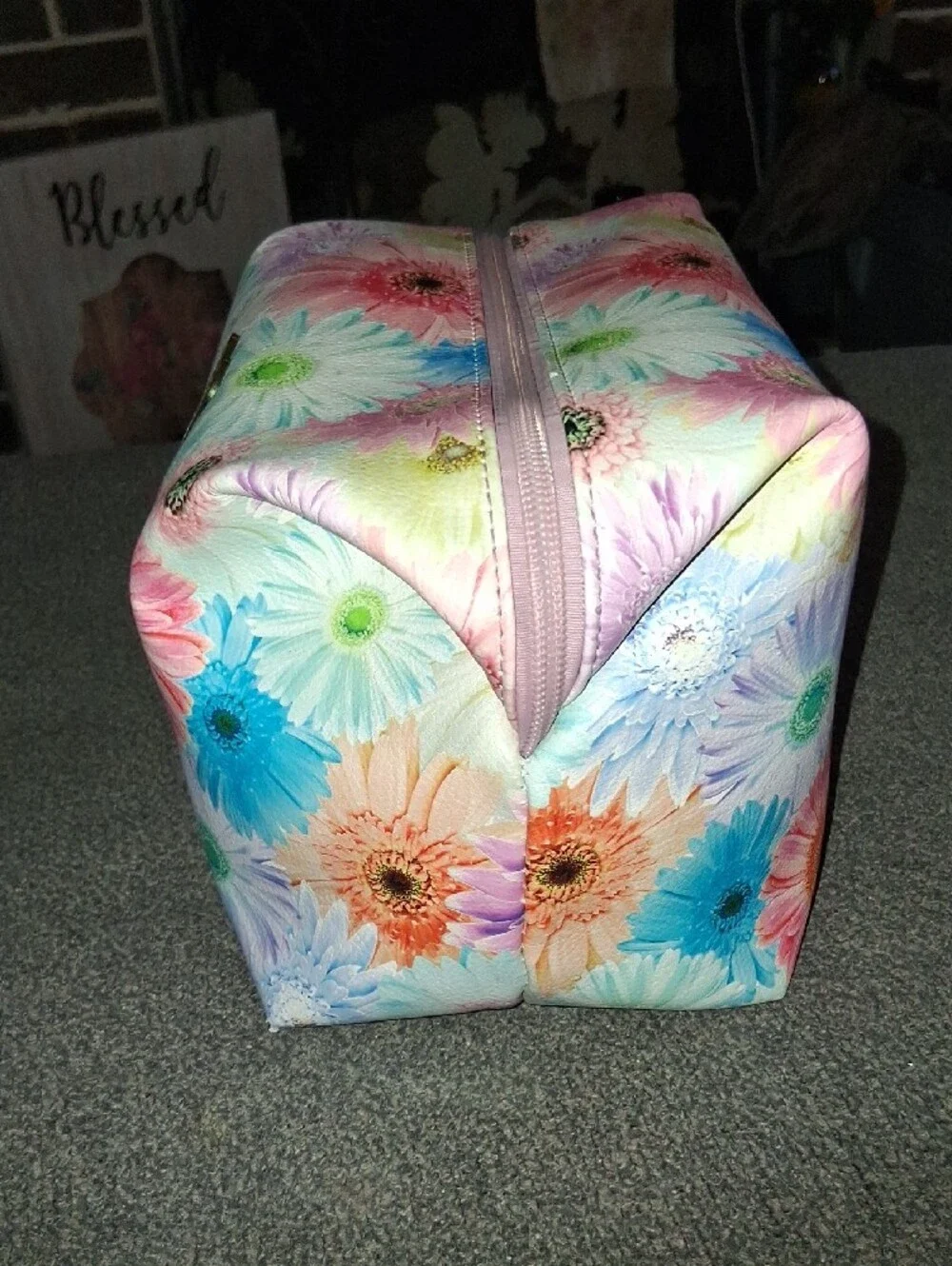 Betsey Johnson Multicolor Pastel Floral Cosmetic Case with Heart Logo